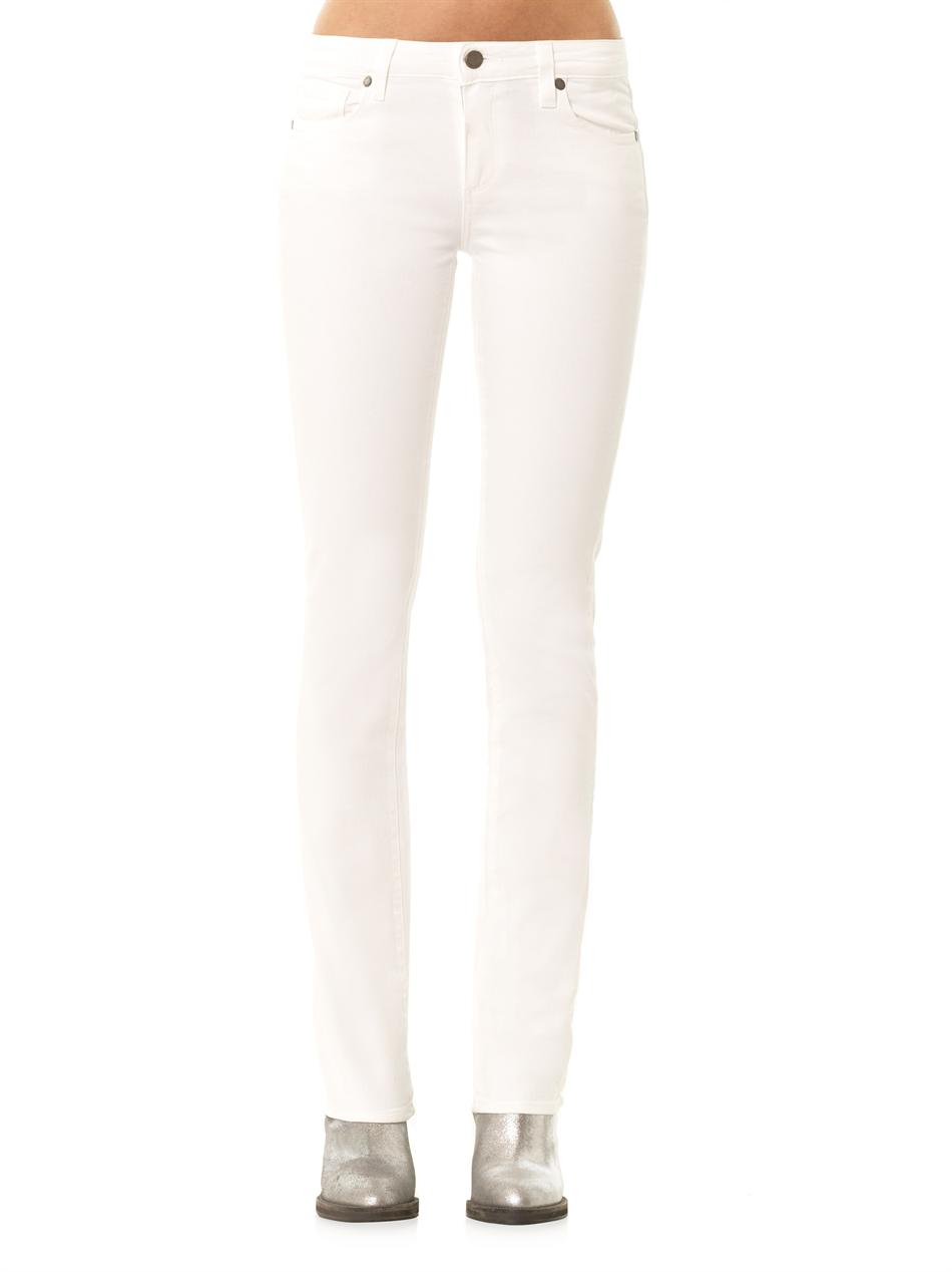 Lyst - Paige Skyline Mid-Rise Straight-Leg Jeans in White