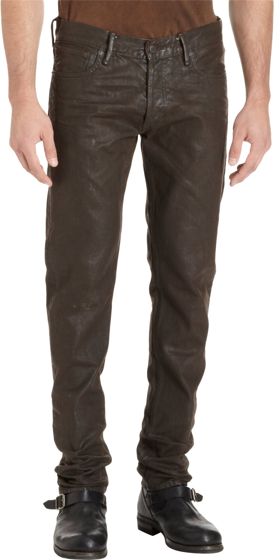 Lyst - Ralph Lauren Black Label Waxed Denim Five pocket Slim Jeans in ...