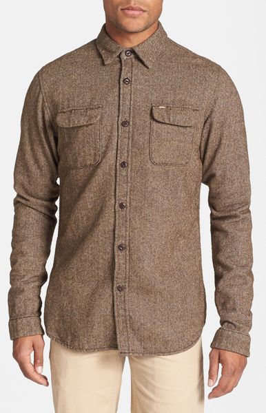 Scotch & Soda Herringbone Wool Cotton Flannel Shirt in Brown for Men ...