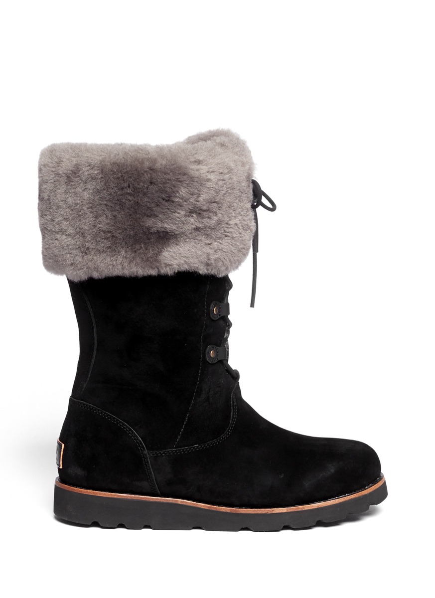 Ugg Barbarin Sheepskin Cuff Suede Booties in Black | Lyst