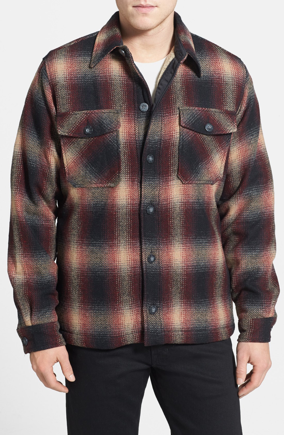 Woolrich Plaid Wool Shirt Jacket in Red for Men (Black Ombre) | Lyst