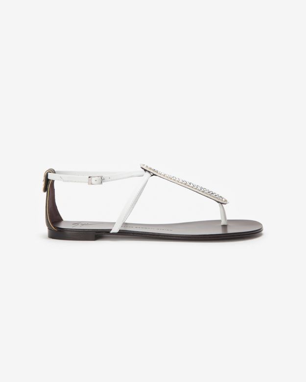 Giuseppe zanotti Crystal Embellished Flat Sandal White in Metallic | Lyst