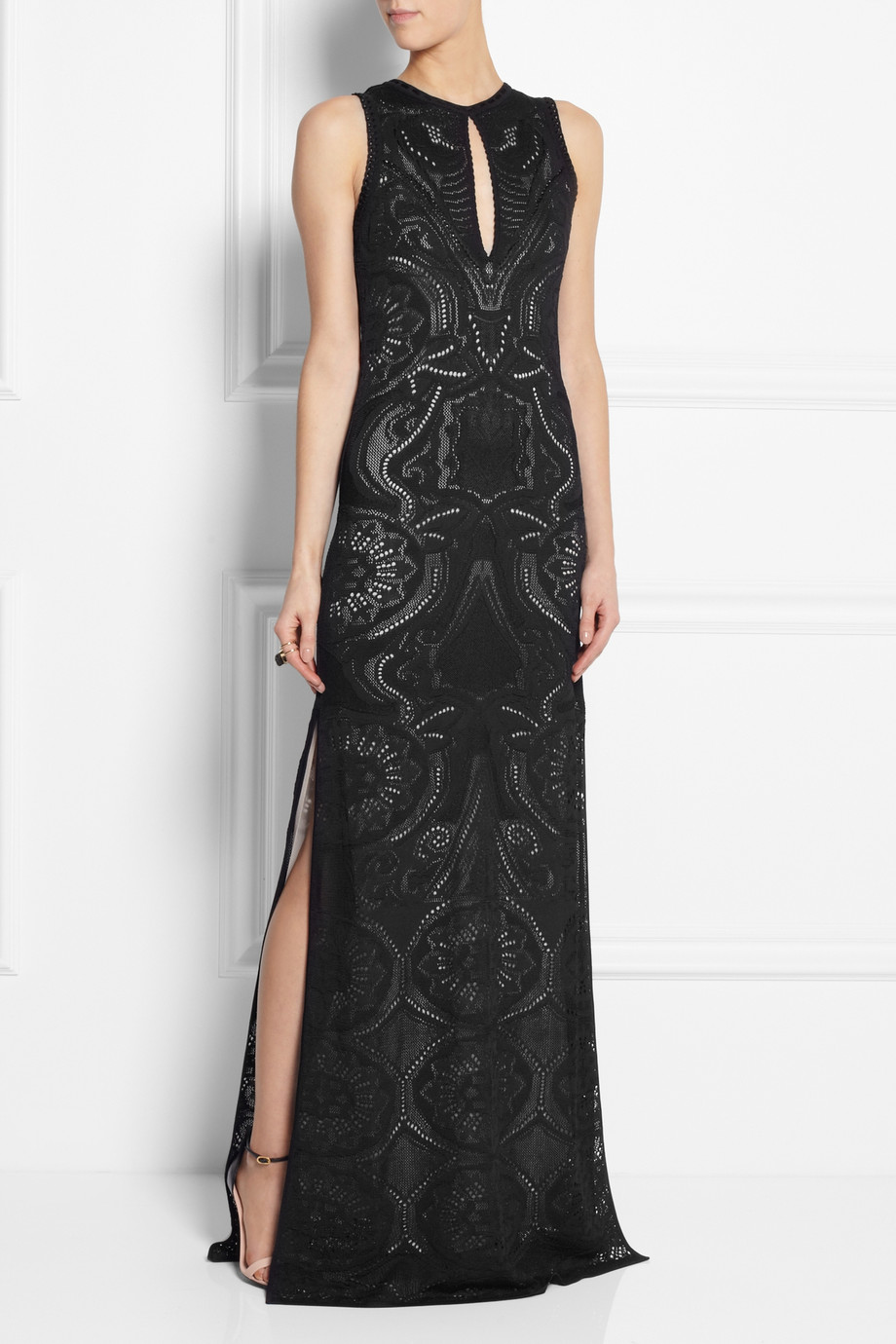 Lyst - Roberto cavalli Crocheted Lace Maxi Dress in Black