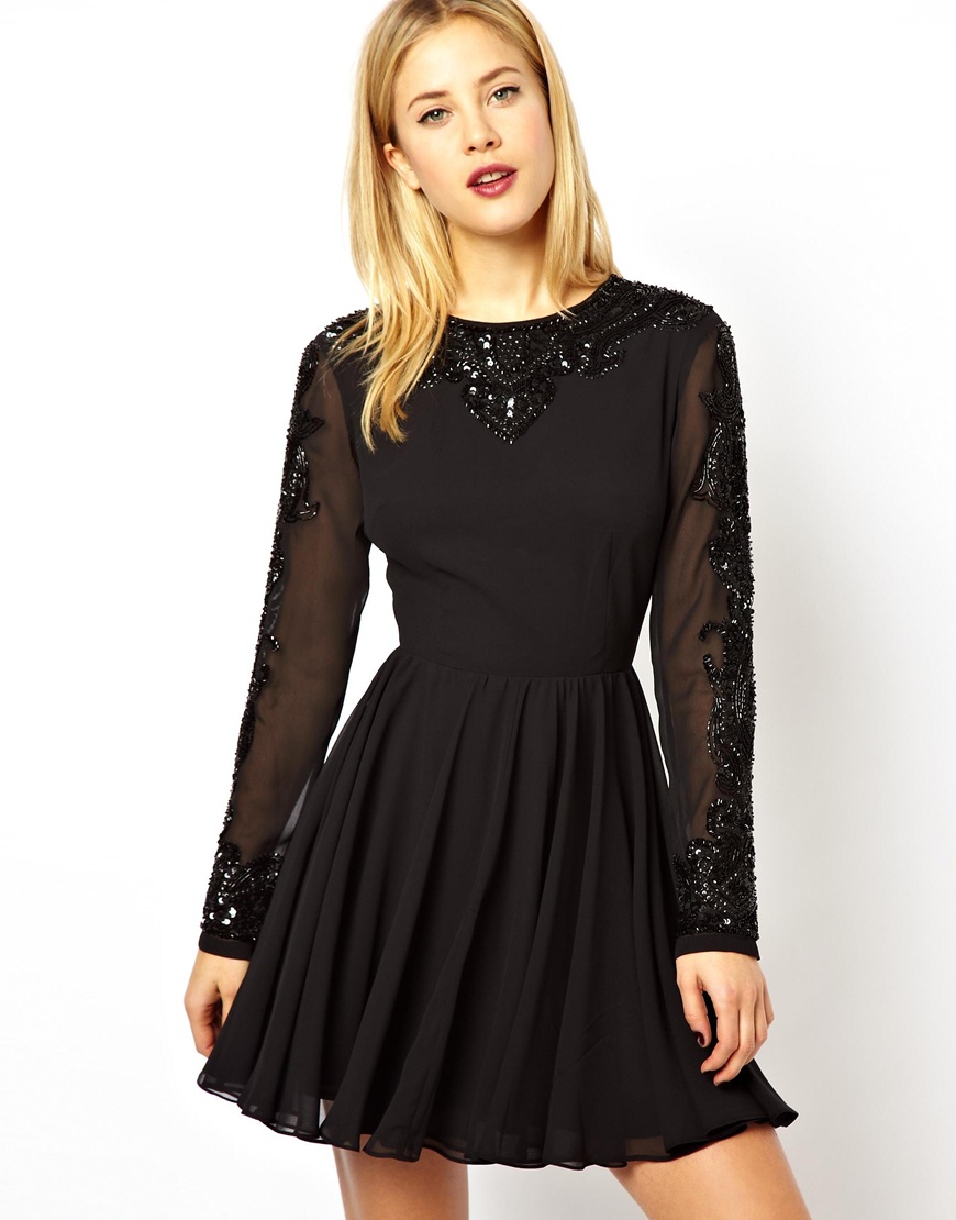 Lyst - Asos Gothic Embellished Skater Dress in Black