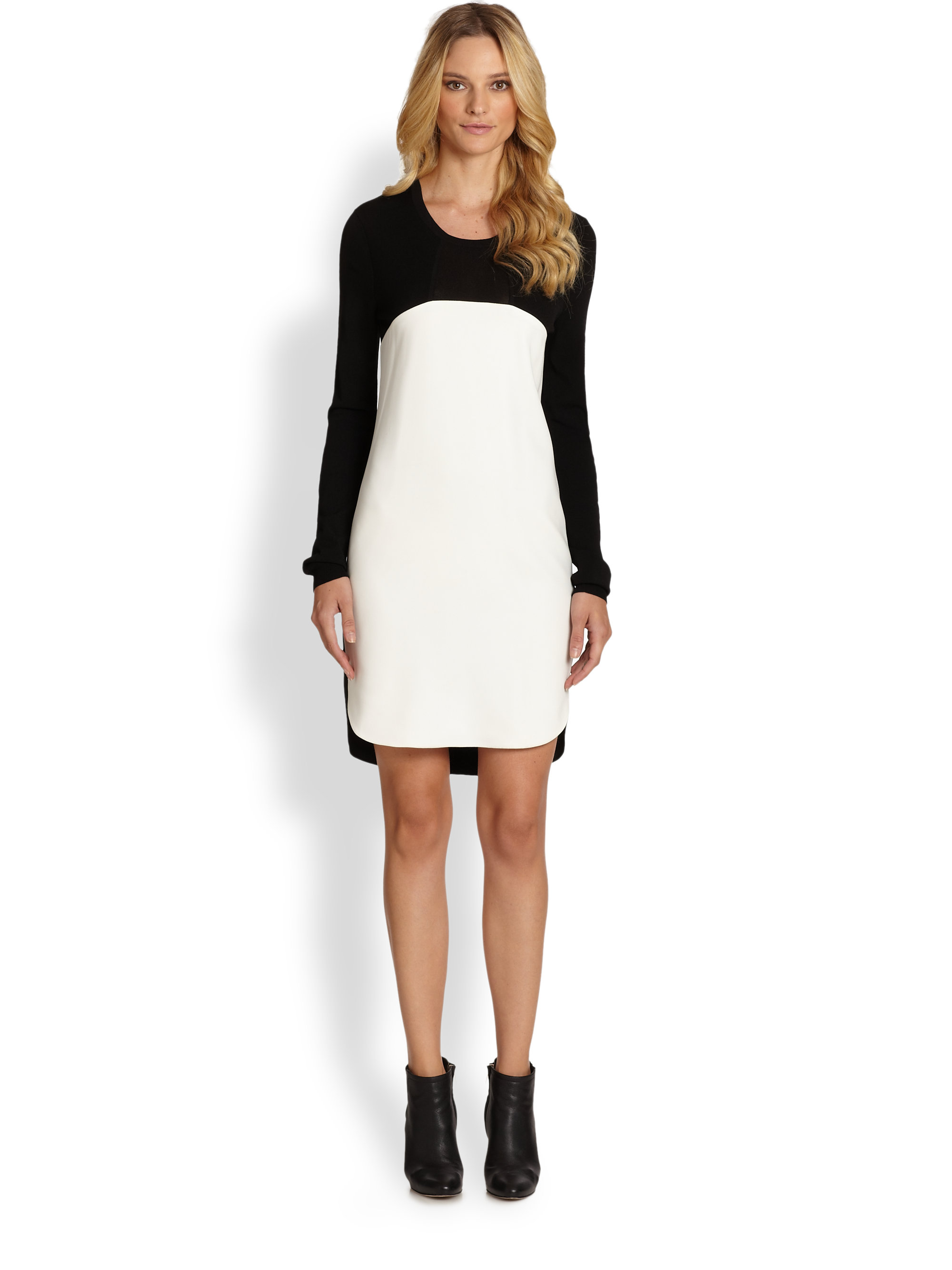 Lyst - Dkny Long Sleeve Color Block Dress in White