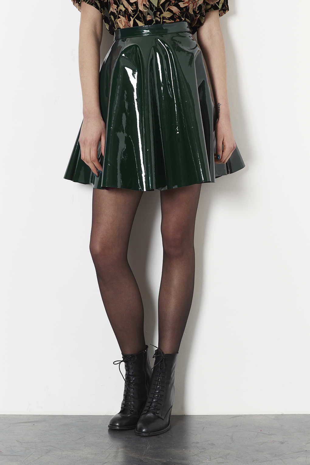 Lyst - Topshop Forest Vinyl Skater Skirt in Green