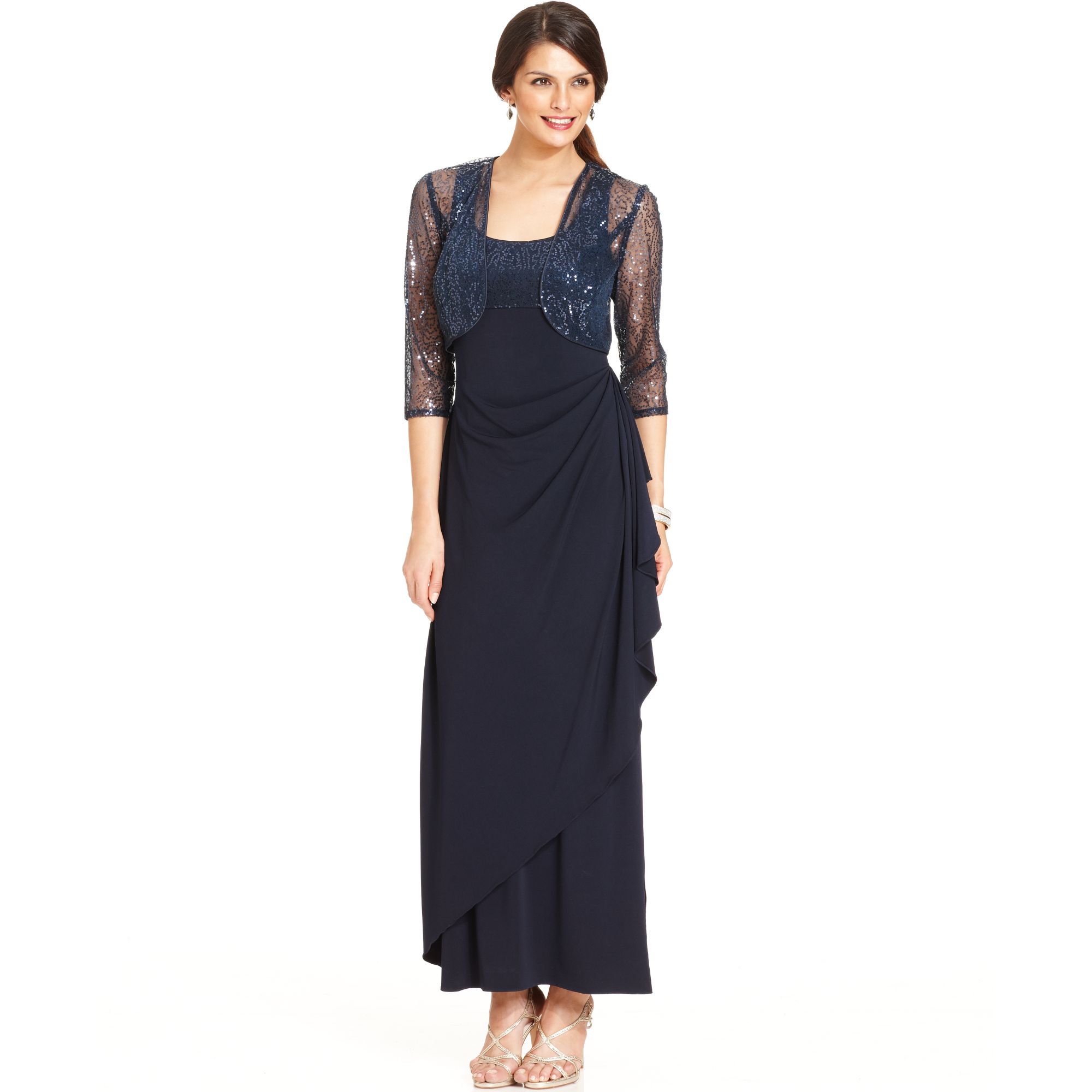 Lyst - Alex evenings Sequined Faux wrap Dress and Jacket in Blue
