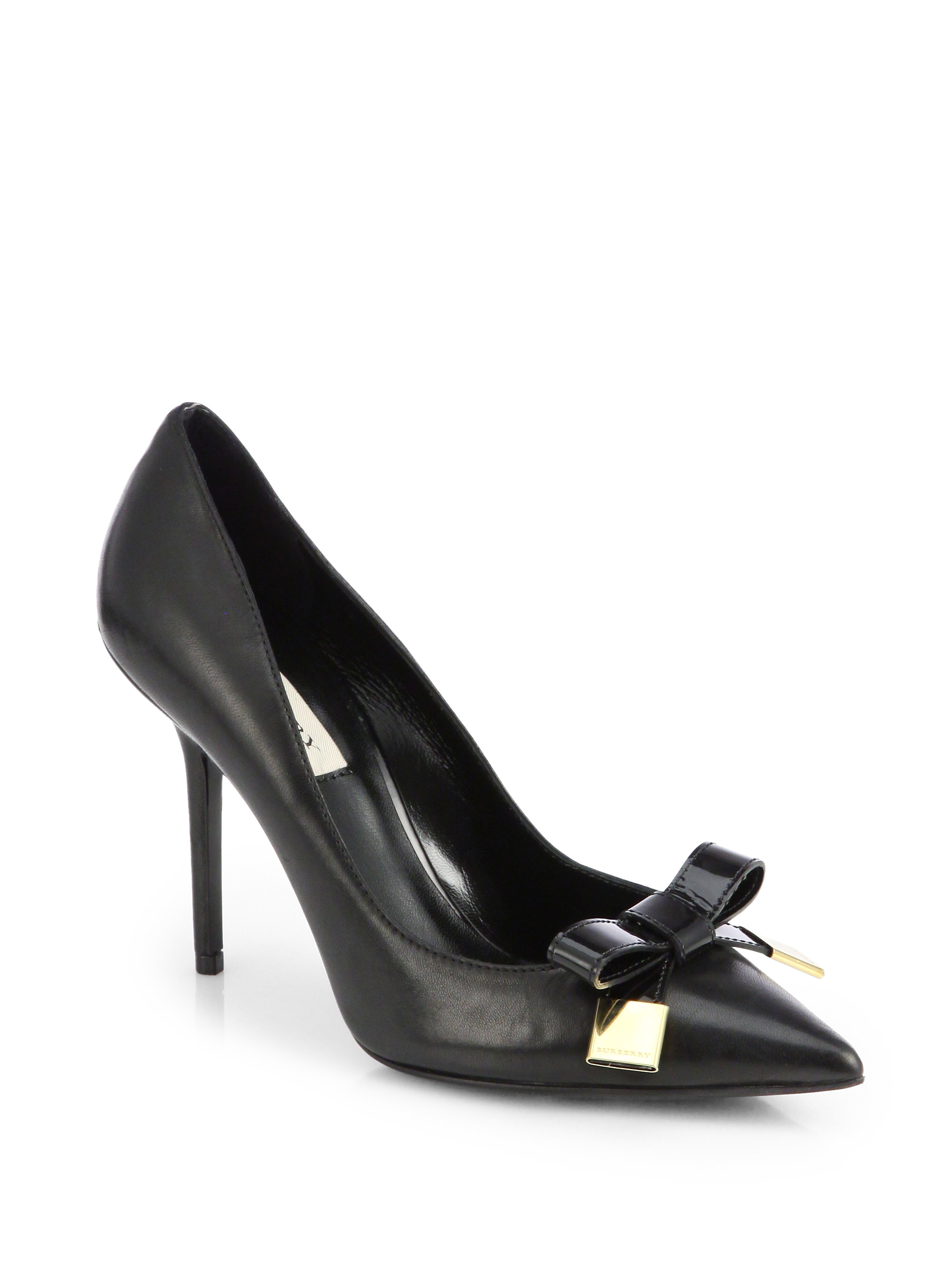 Lyst - Burberry Soden Leather Bow Pumps in Black