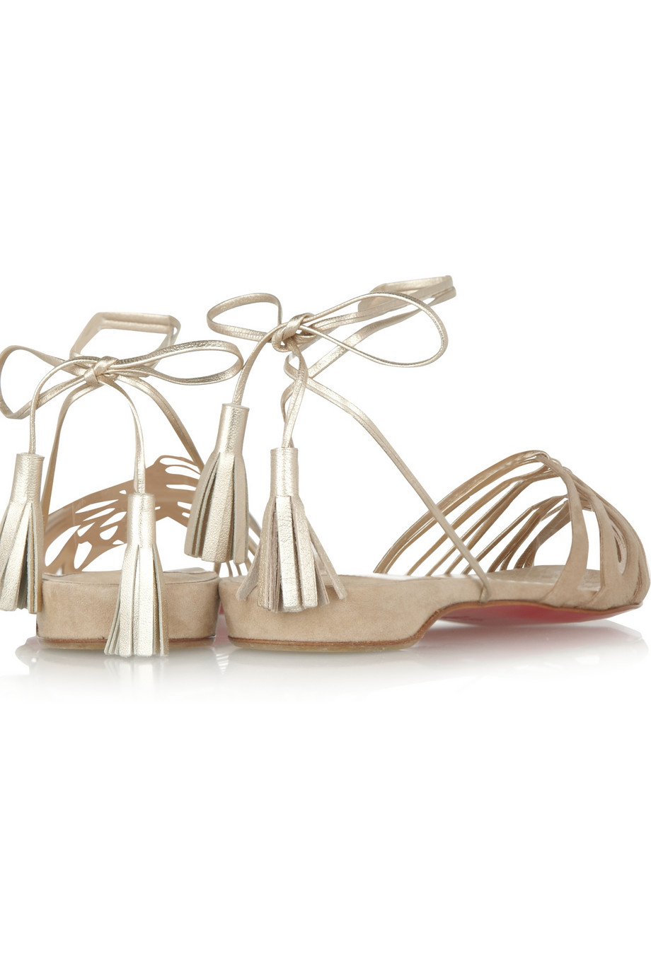 Christian louboutin Lady Galon Suede and Metallic Leather Sandals ...  