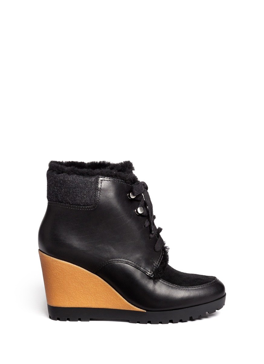Cole haan Henson Waterproof Leather Wedge Boots in Black | Lyst