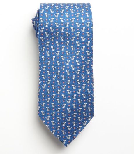 Ferragamo Blue Kitty and Flower Print Regio Silk Tie in Blue for Men | Lyst