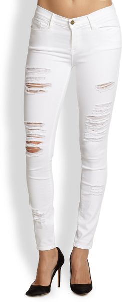 Frame Denim Le Color Rip Skinny Jeans in White | Lyst