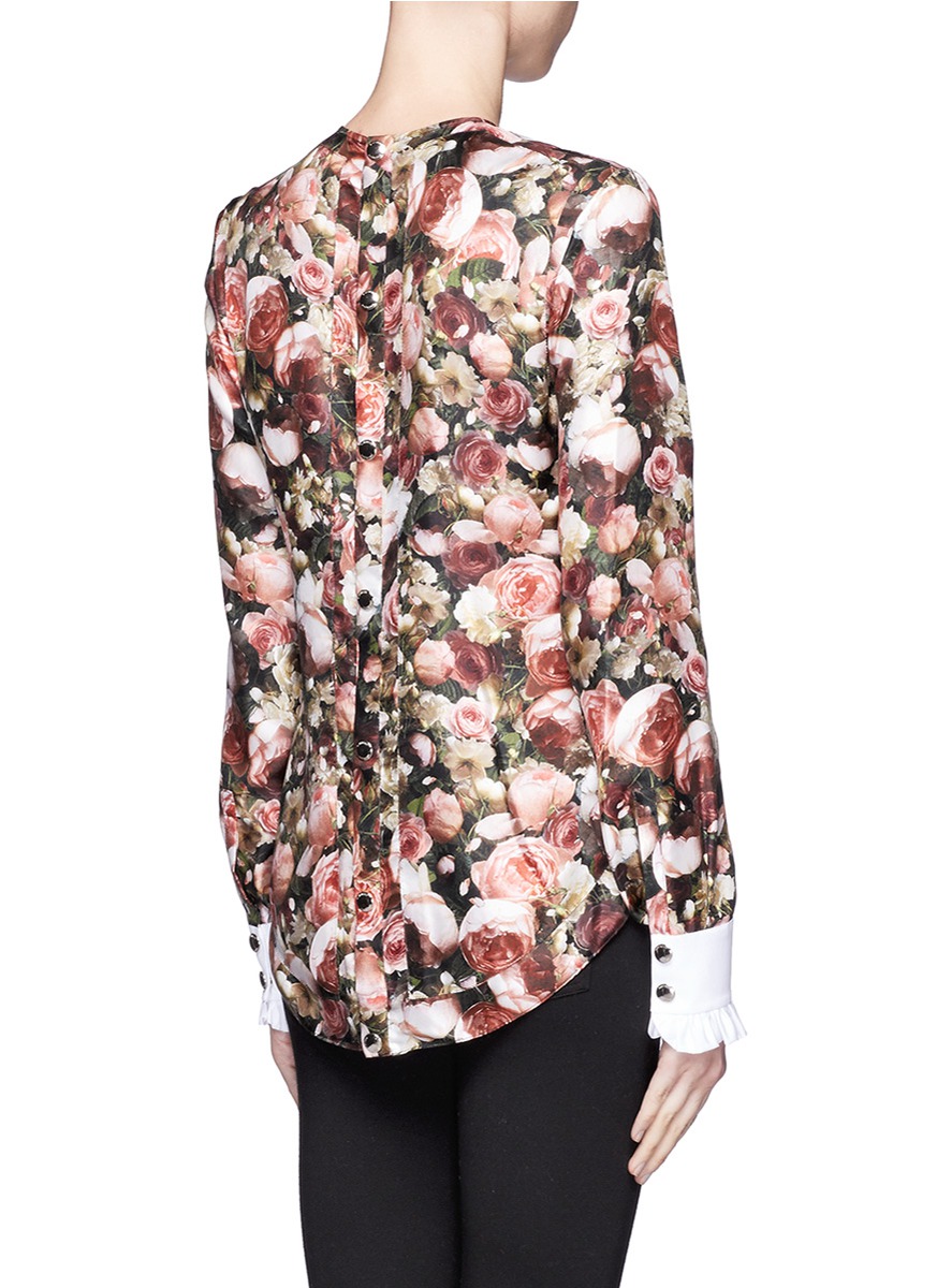 Lyst - Givenchy Roses Print Silk Collarless Shirt
