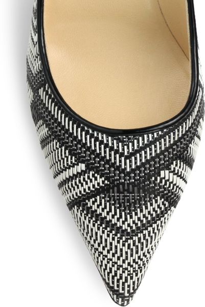 Jimmy Choo Amber Woven Leather Pumps in Black (BLACK WHITE) | Lyst