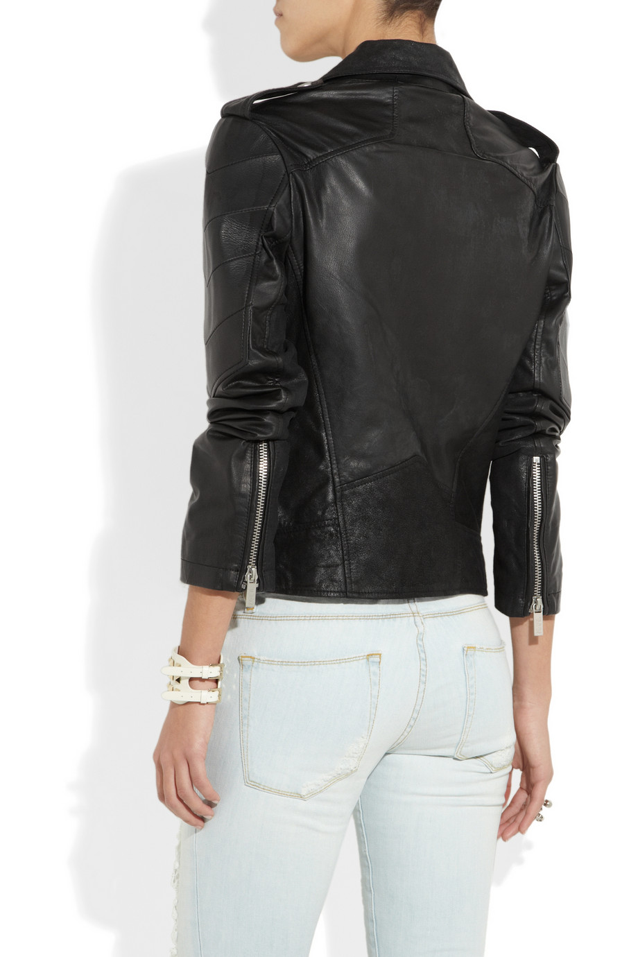 Karl Lagerfeld Black Leather Belted Biker Jacket Pictures