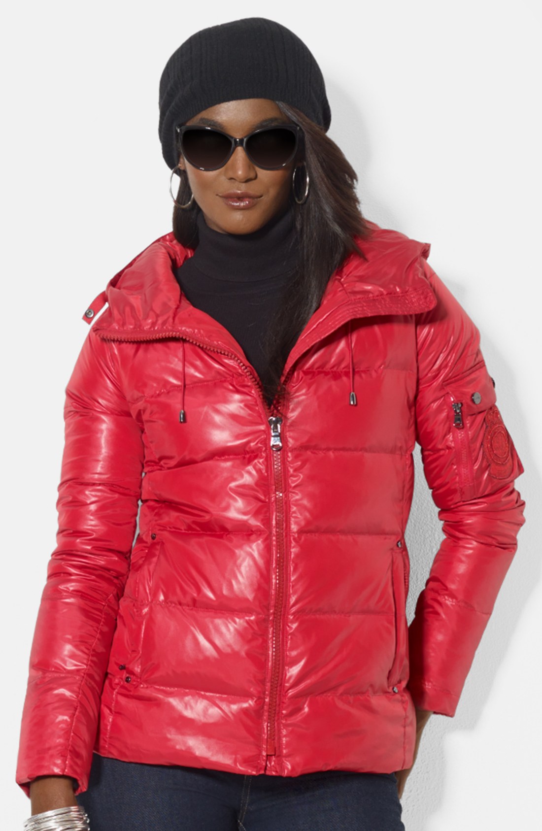 Lauren By Ralph Lauren Hooded Down Jacket in Red (Heritage Red) | Lyst