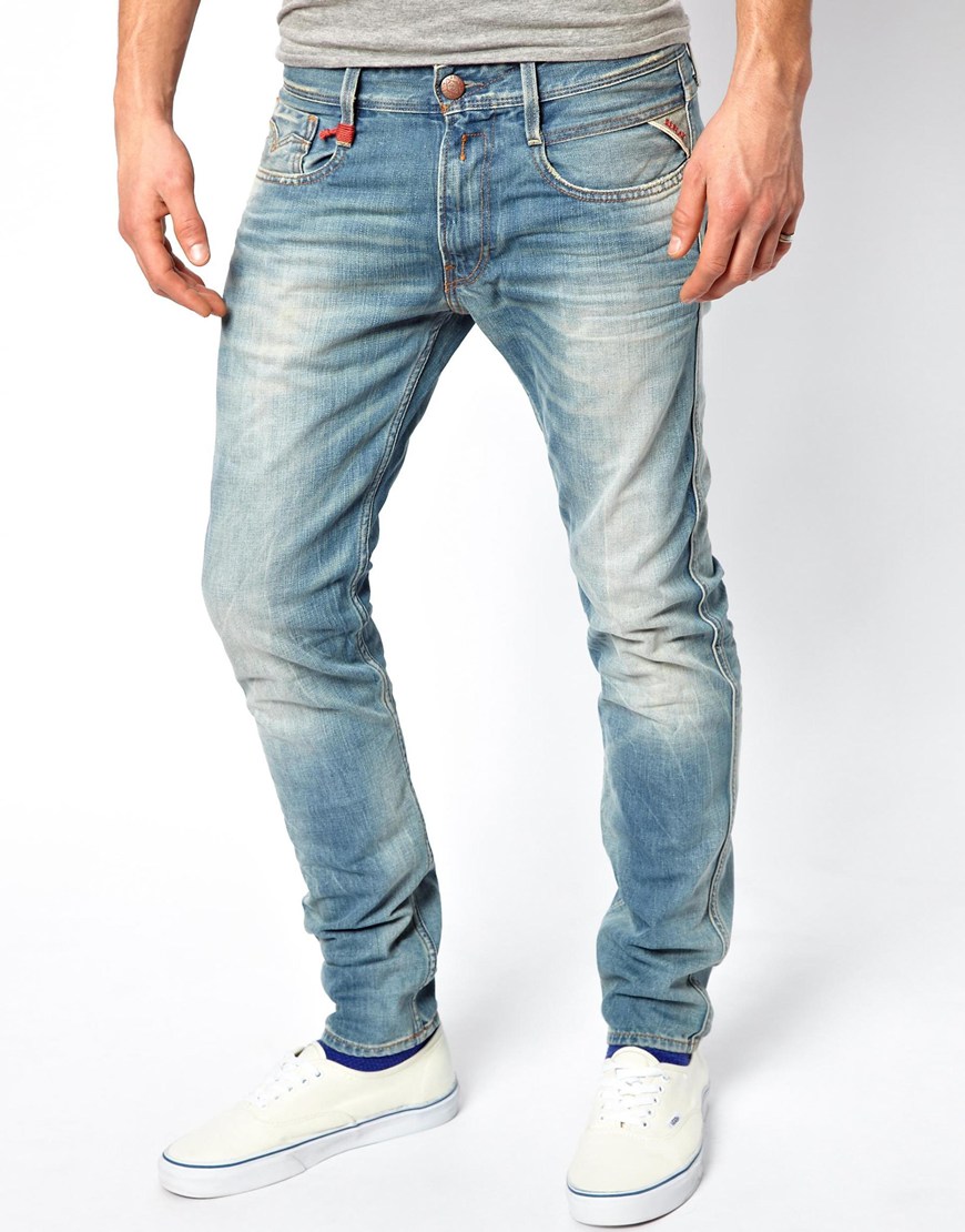 Lyst - Replay Anbass Slim Fit Sunfaded Wash Jeans in Blue for Men