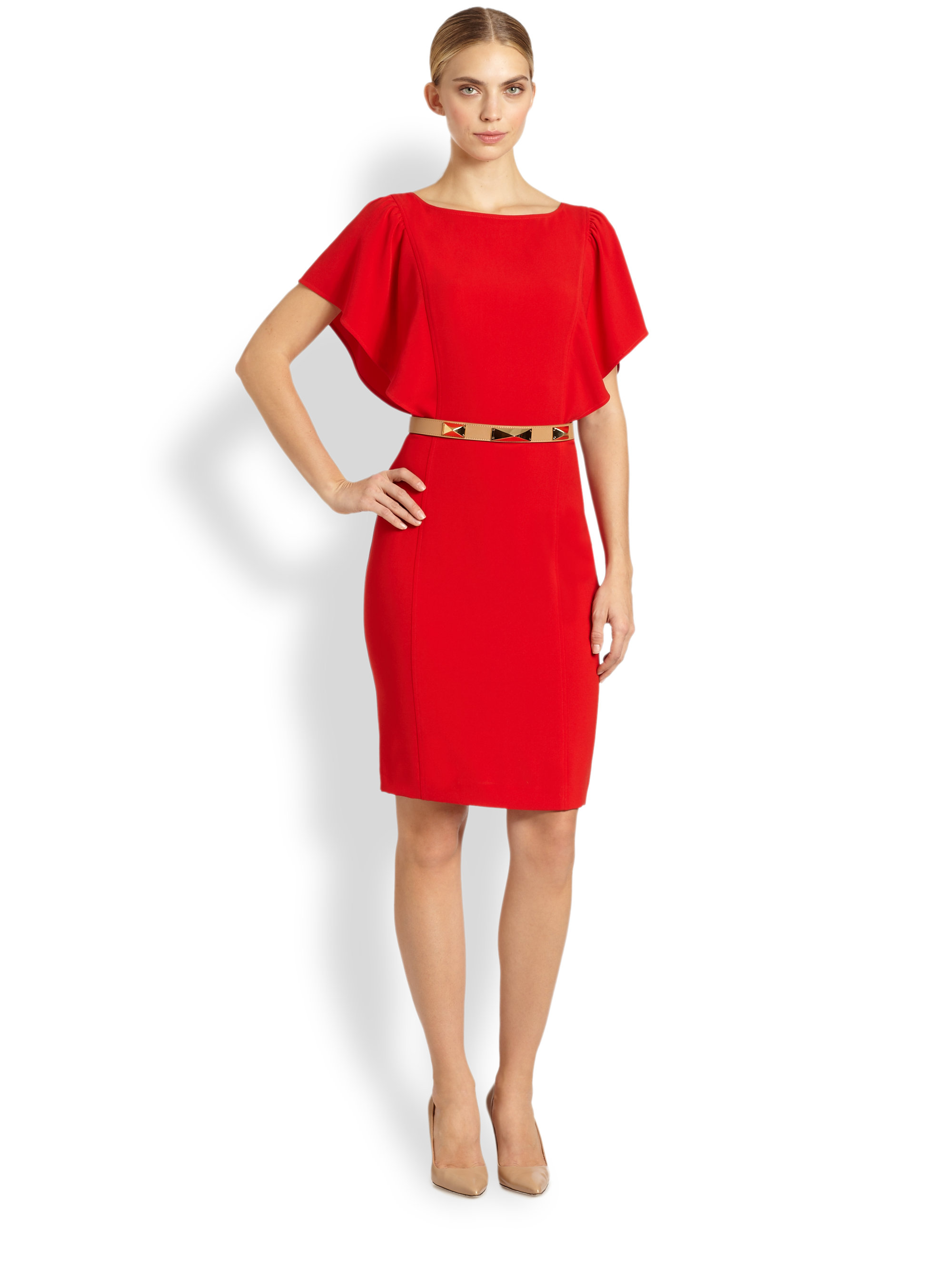Wedding Flutter Sleeve Dress st john flutter sleeve boatneck dress in red lyst gallery
