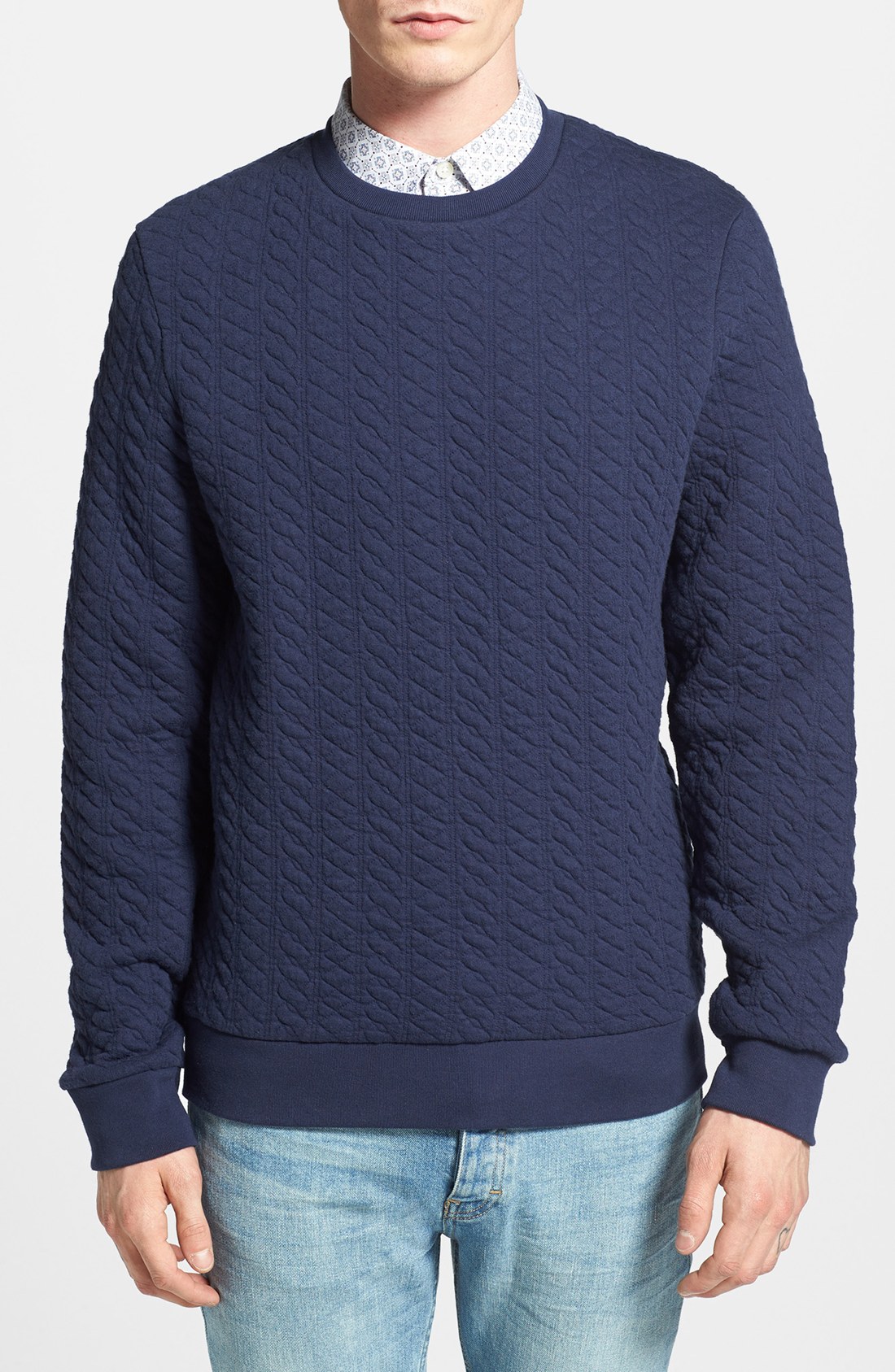 Topman Quilted Crewneck Sweatshirt in Blue for Men (Dark Blue) | Lyst