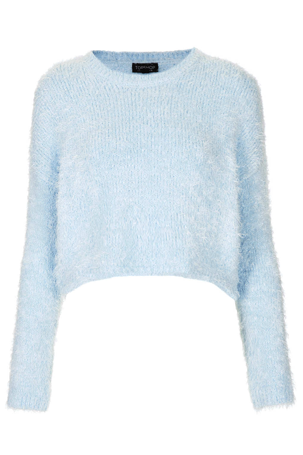 Topshop Knitted Fluffy Crop Jumper in Blue | Lyst