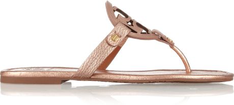 Tory Burch Miller Metallic Leather Sandals in Pink (Rose gold) | Lyst