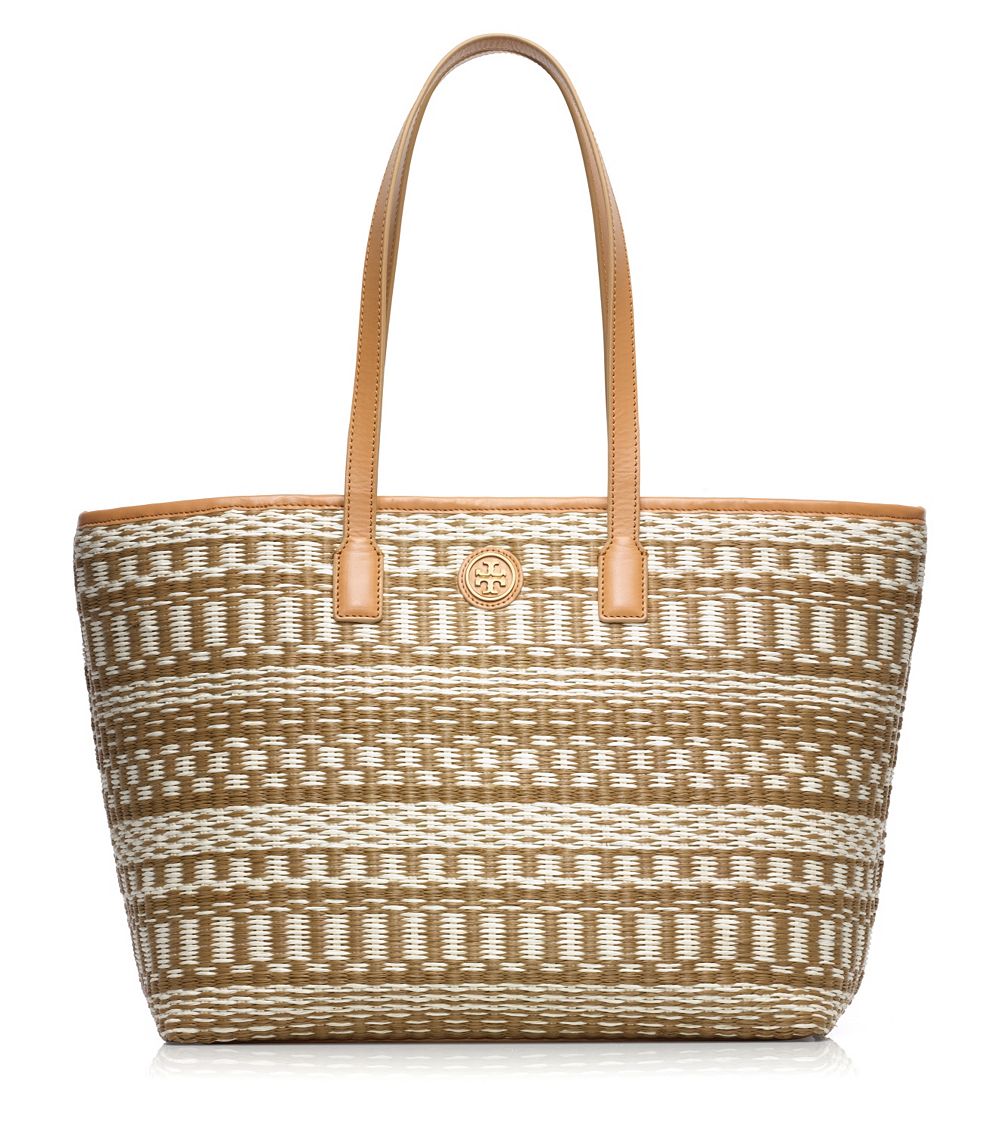 Lyst - Tory Burch Small Stripe Straw Tote in Brown