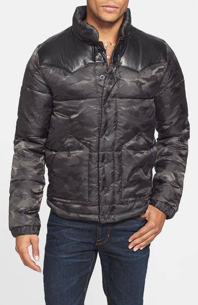 True Religion Camo Puffer Jacket with Leather Yokes in Black for Men ...