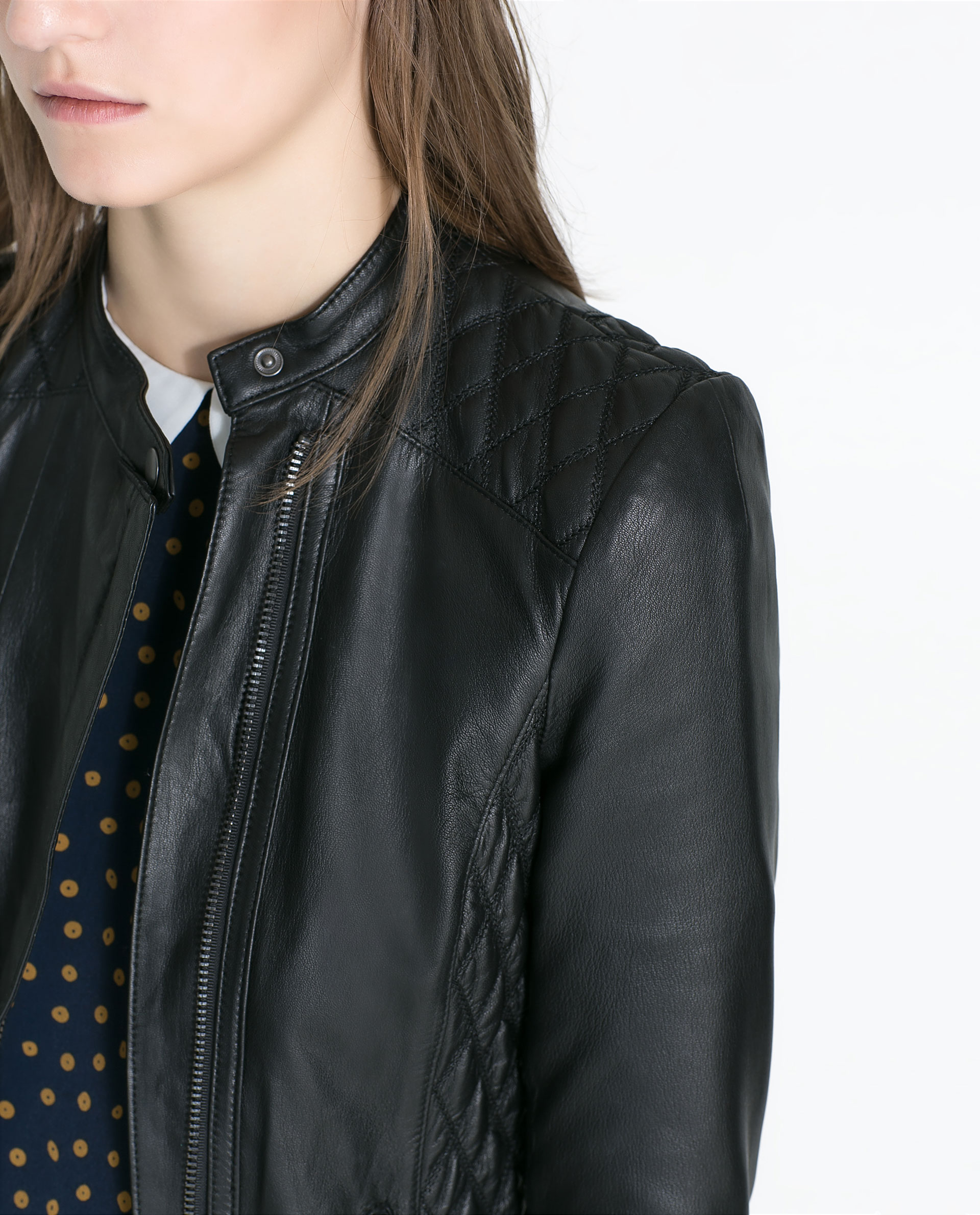 Zara Quilted Leather Jacket In Black Lyst Gallery Women S Quilted Jackets