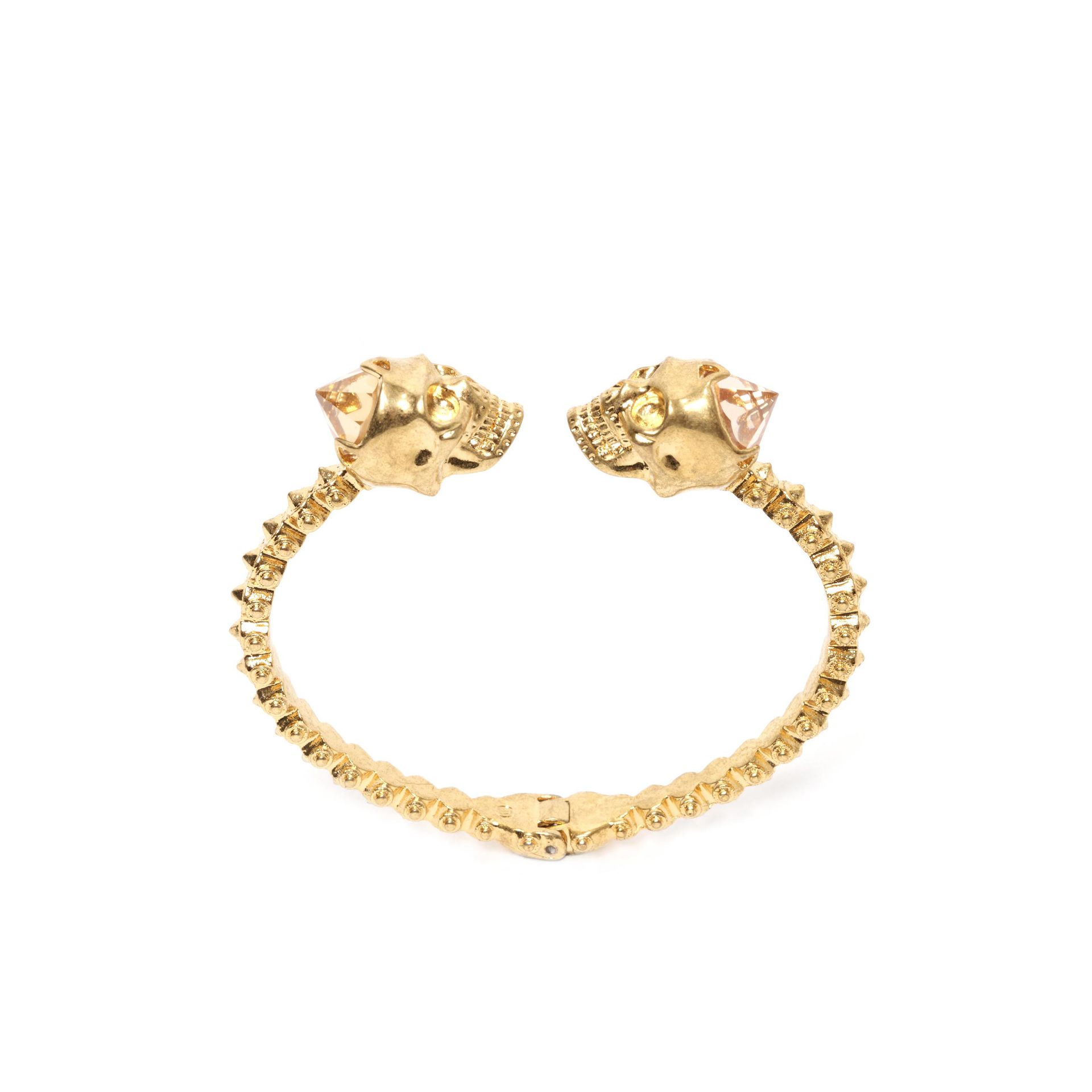 Lyst Alexander Mcqueen Jewelled Twin Skull Bracelet In Metallic Gallery