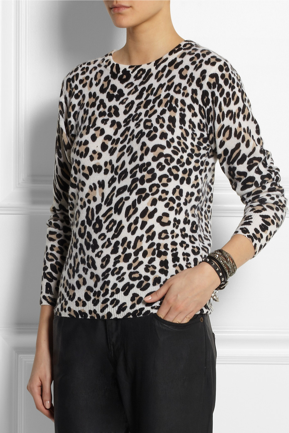 Equipment Shane Leopard Print Cashmere Sweater in Black | Lyst