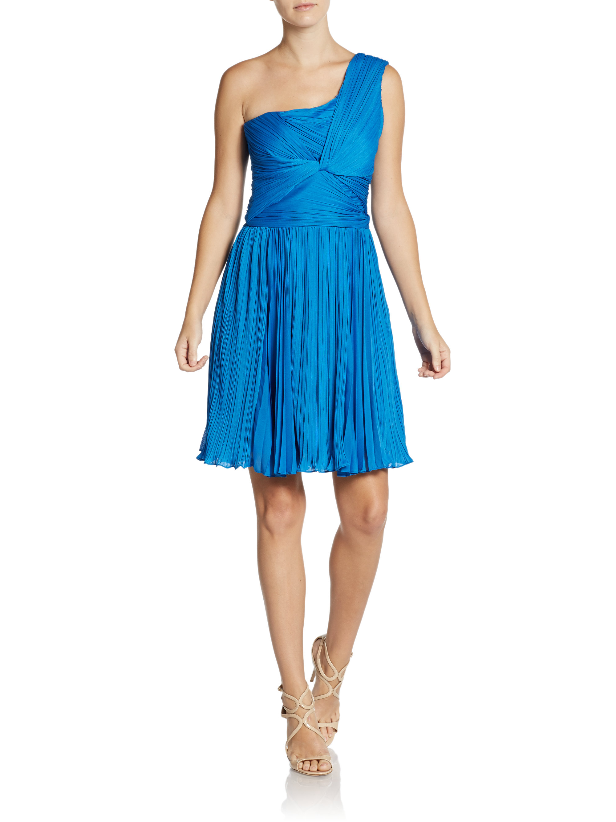 Lyst - Halston Knotted One Shoulder Cocktail Dress in Blue