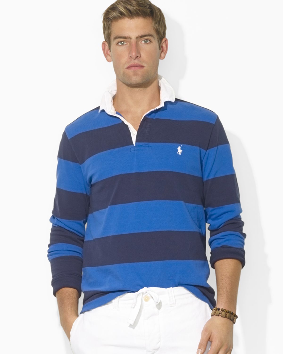 Lyst - Ralph Lauren Polo Custom Fit Long Sleeved Striped Rugby in Blue ...