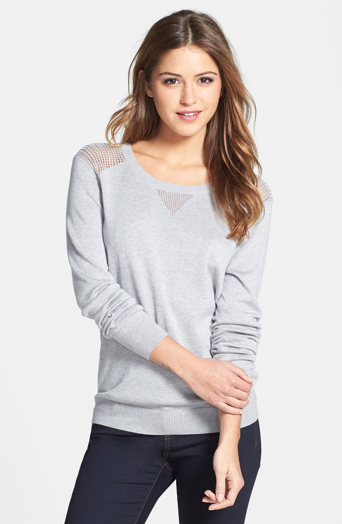 Two By Vince Camuto Open Stitch Shoulder Cotton Blend Sweater in Gray ...