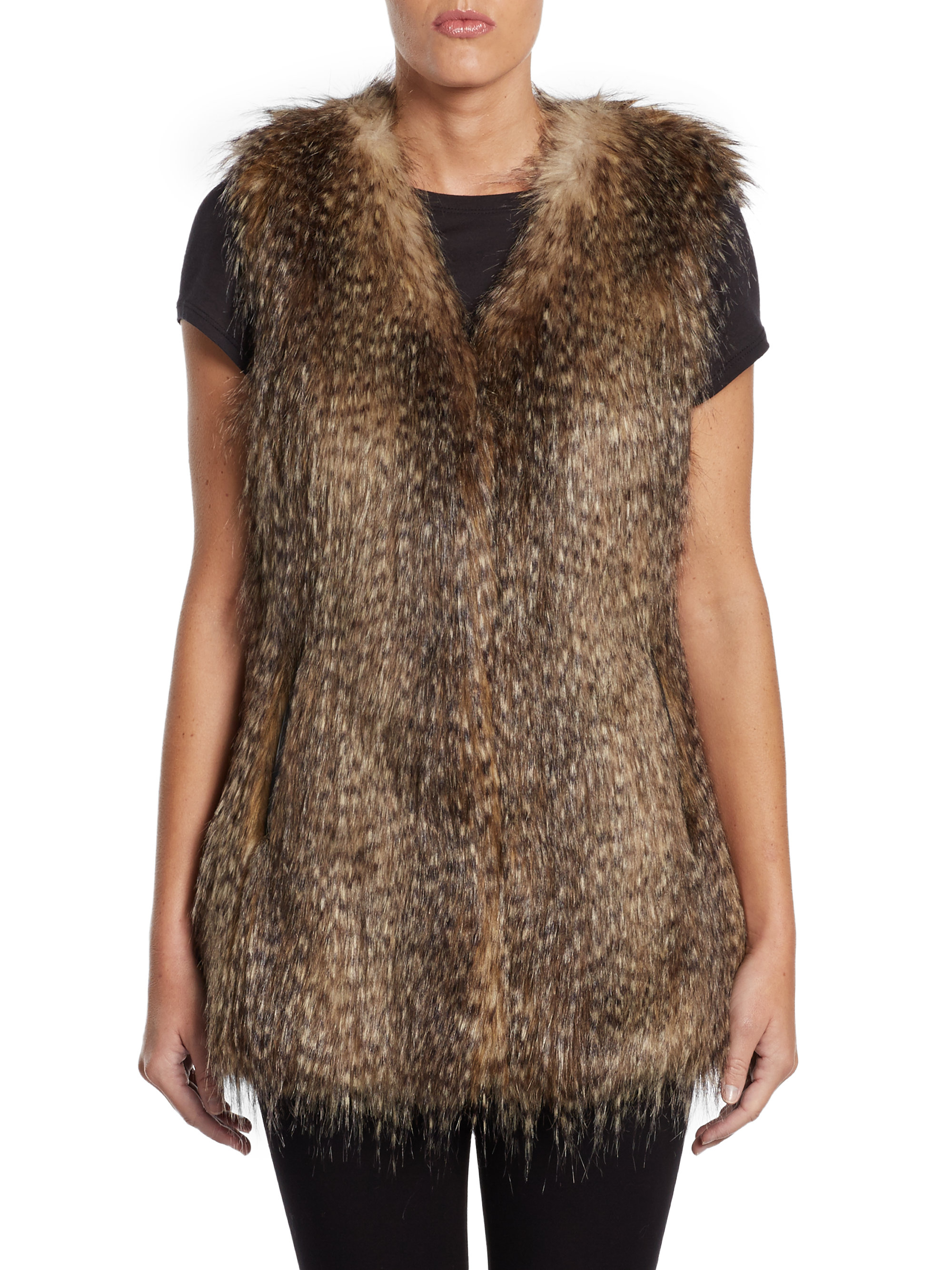 Lyst - Via spiga Faux Fur Vest in Brown