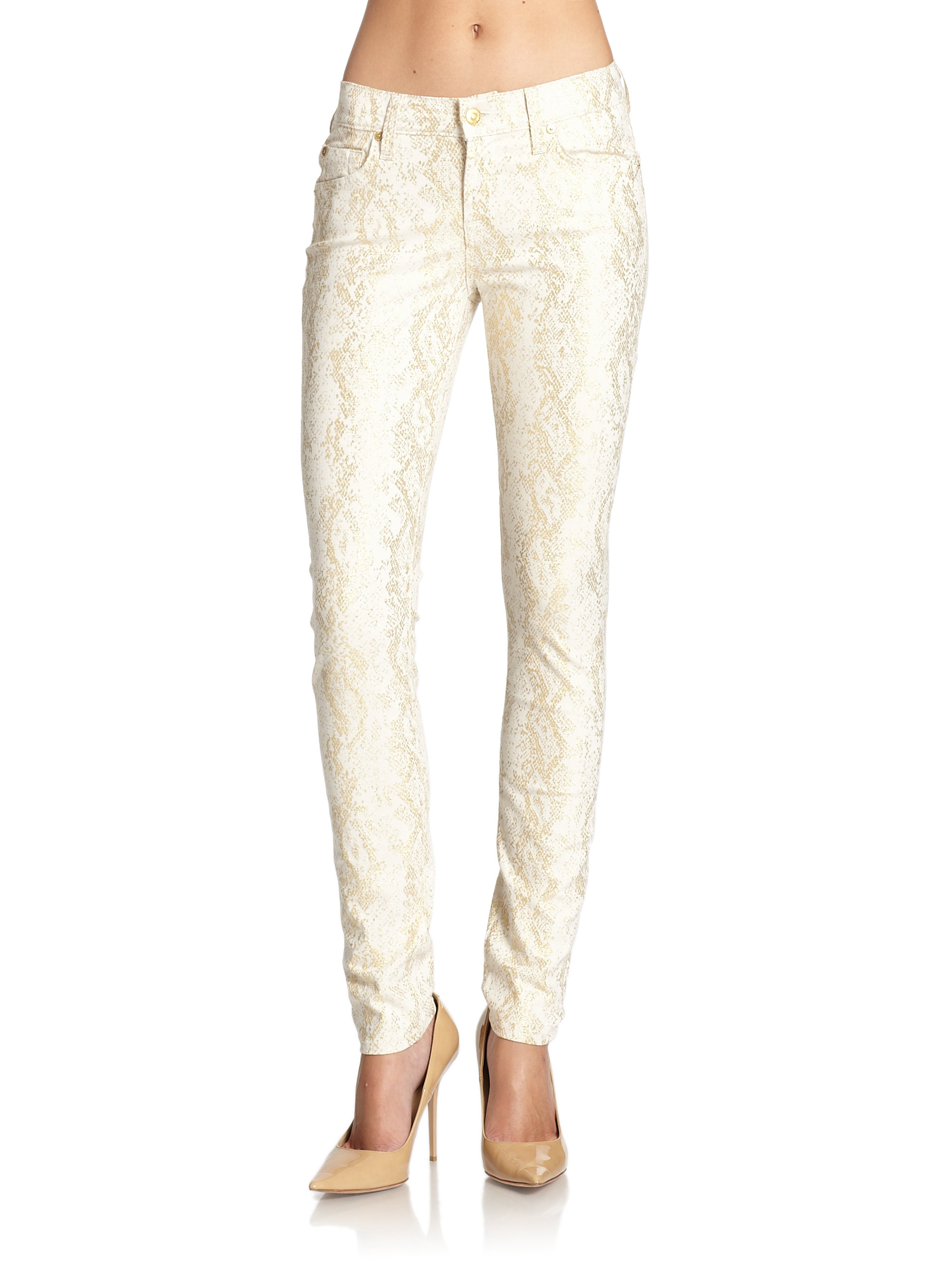 7 for all mankind The Skinny Metallic Snake Print Jeans in White | Lyst