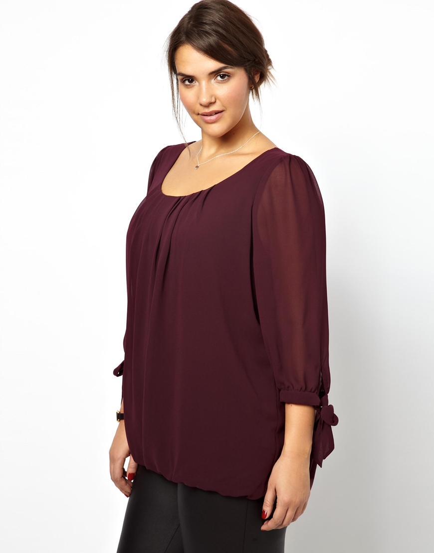 Lyst - Asos New Look Inspire Long Sleeve Bubble Hem Top in Red