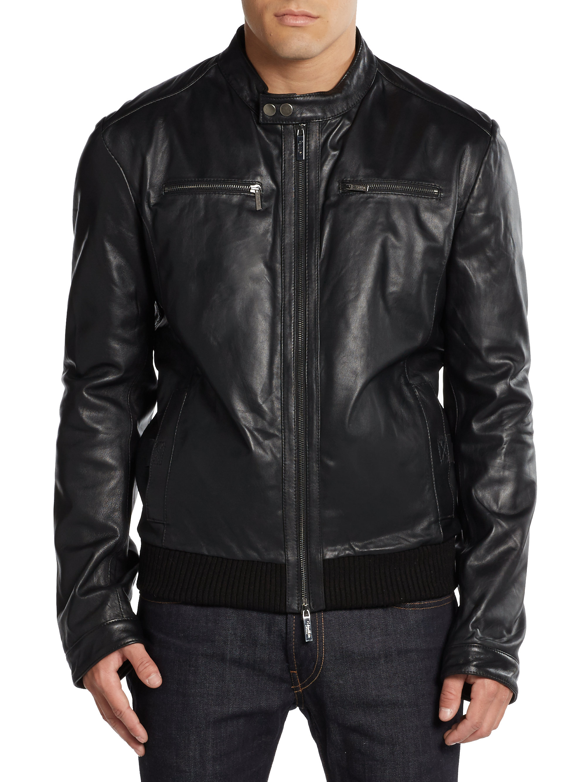 Lyst - Calvin Klein Basar Leather Biker Jacket in Black for Men