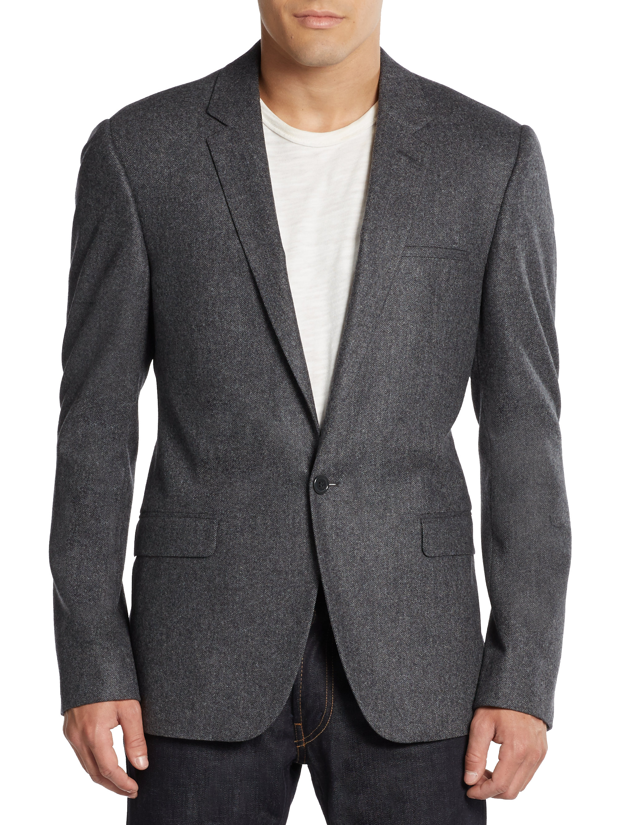 Calvin Klein Crosby Pure Wool Herringbone Blazer in Gray for Men ...