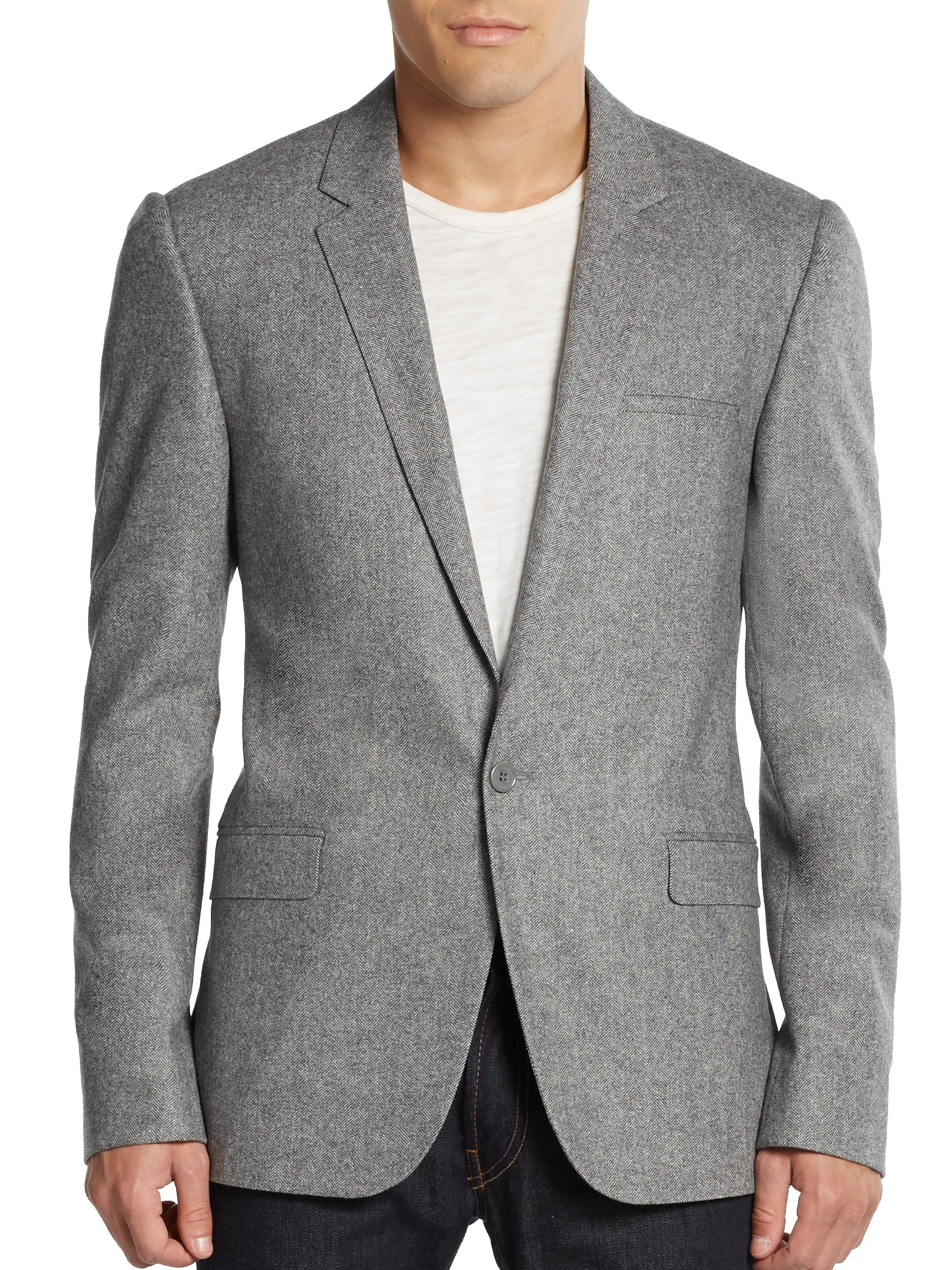 Lyst - Calvin Klein Crosby Pure Wool Herringbone Blazer in Gray for Men