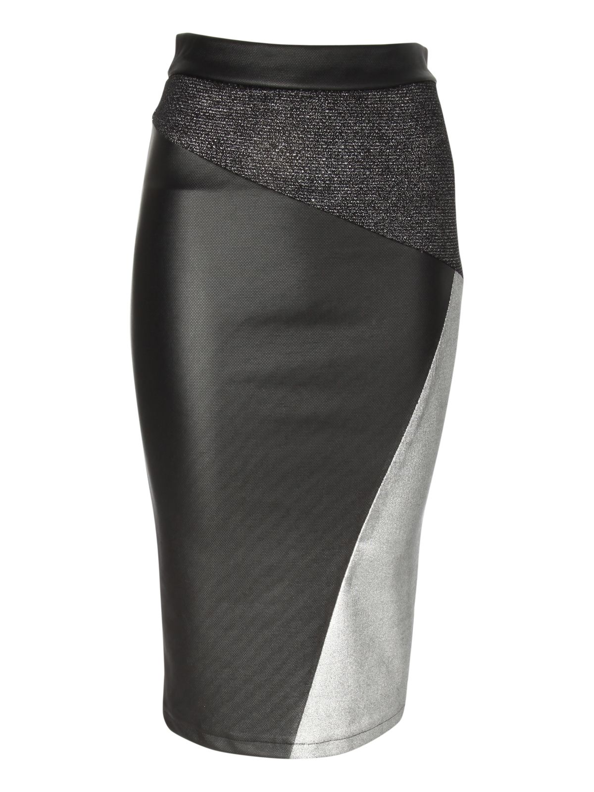 Jane Norman Metallic Cut About Pencil Skirt in Black (Silver) | Lyst