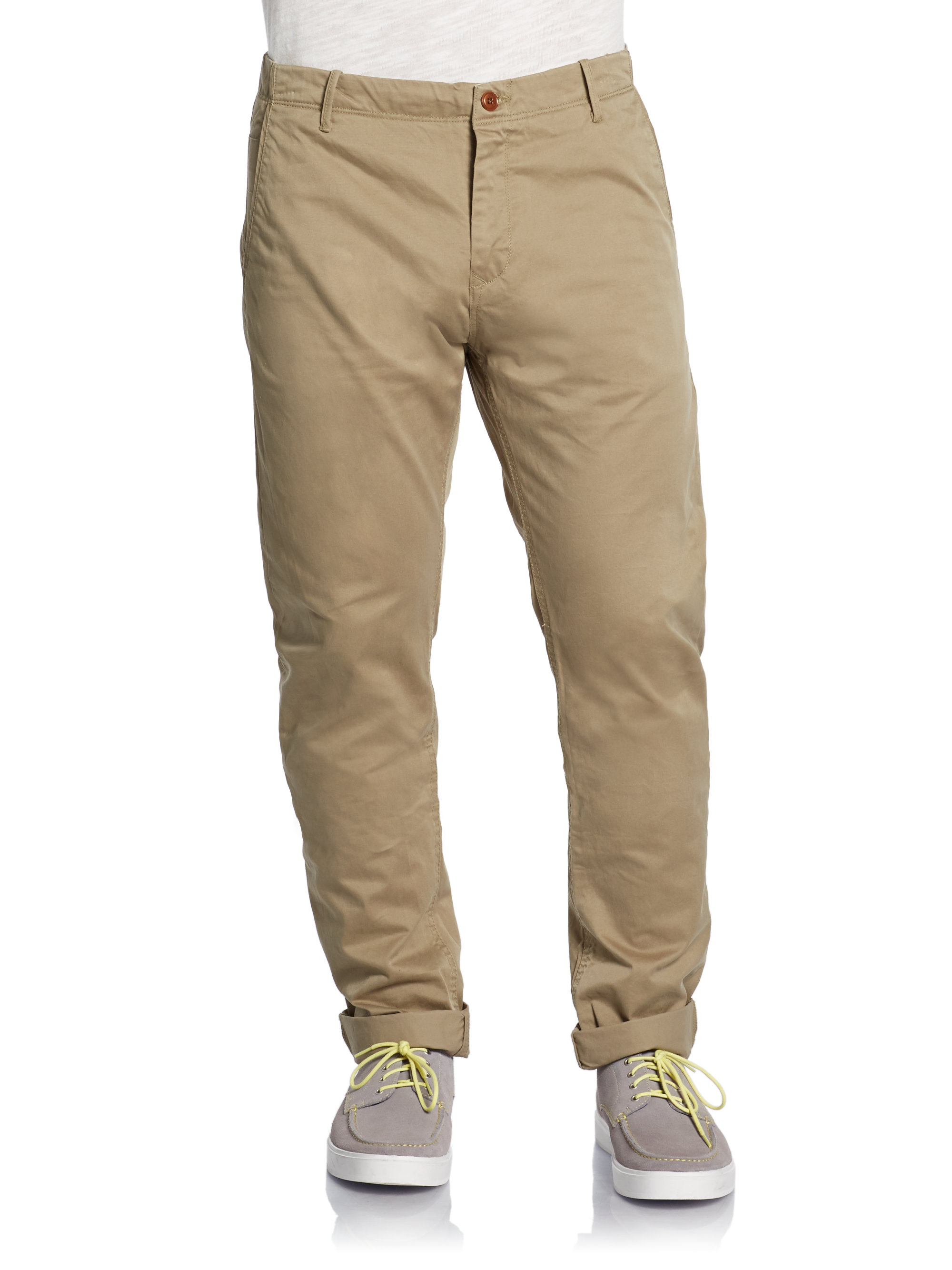 Scotch & Soda Cuffed Chino Pants in Khaki for Men | Lyst