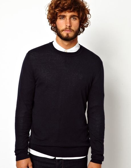 Asos Crew Neck Sweater in Blue for Men (Navy) | Lyst