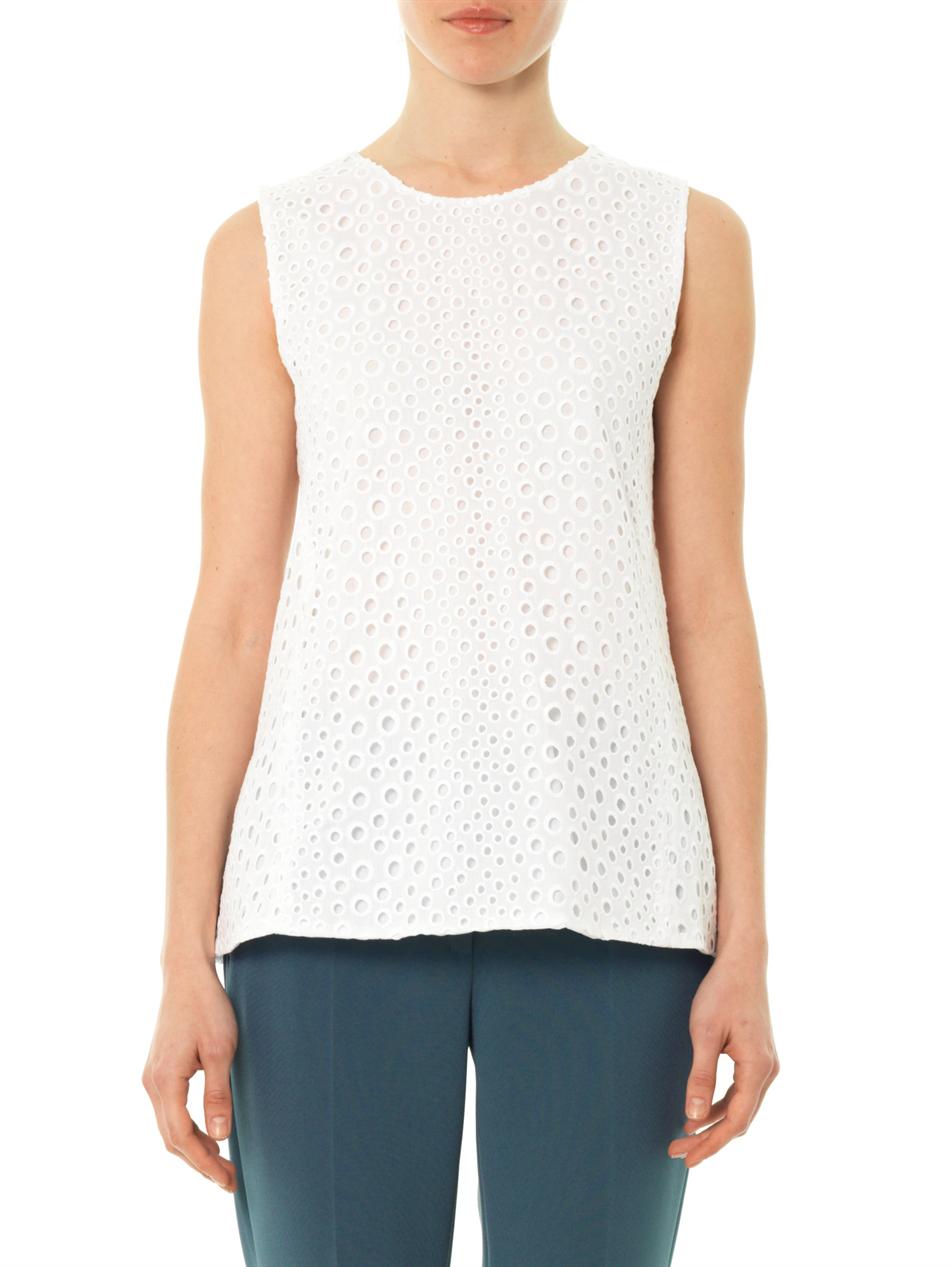 Lyst - Issa Broderie Anglaise Sleeveless Top in White