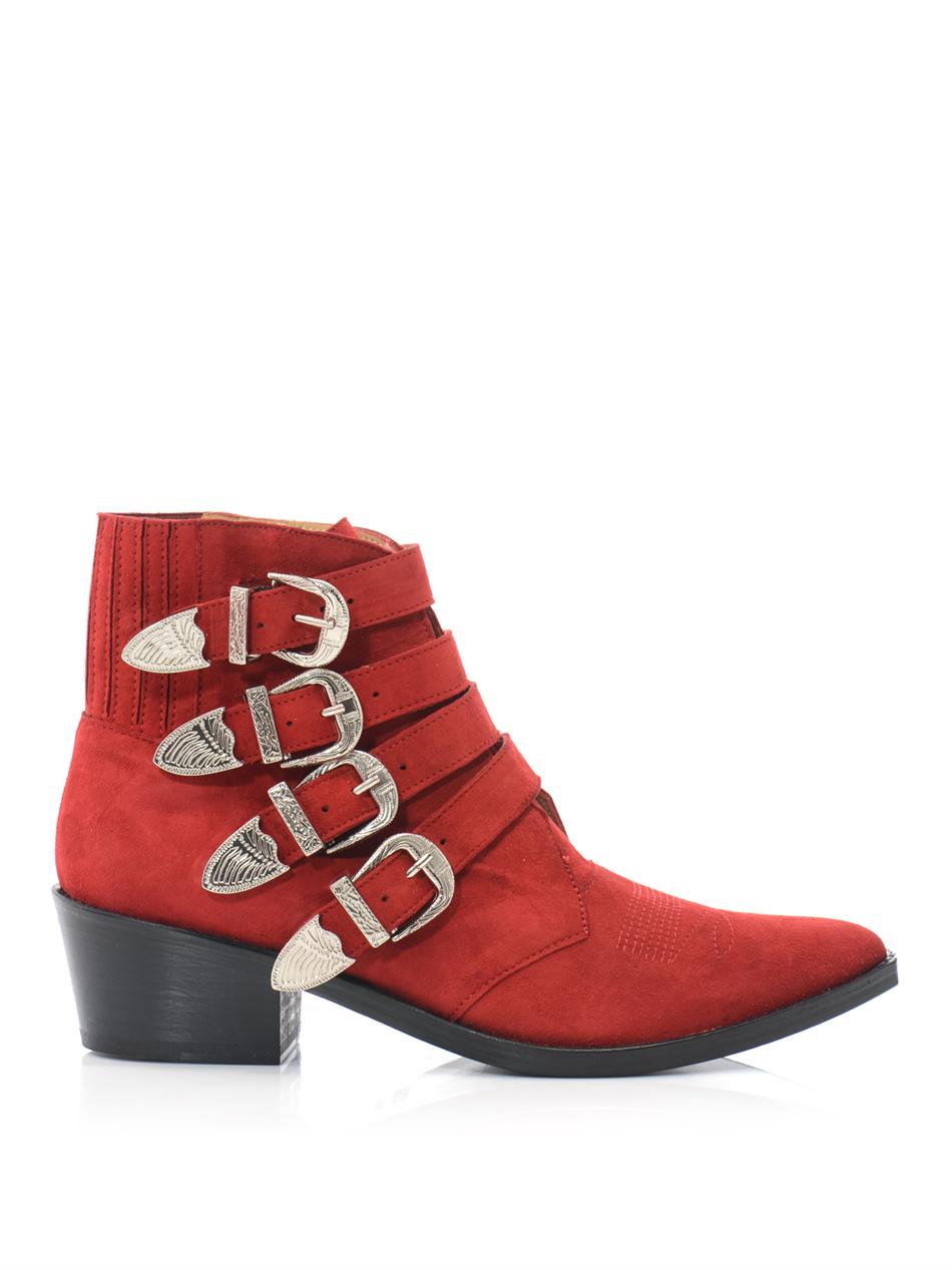 Toga Pulla Suede Buckle Boots in Red | Lyst