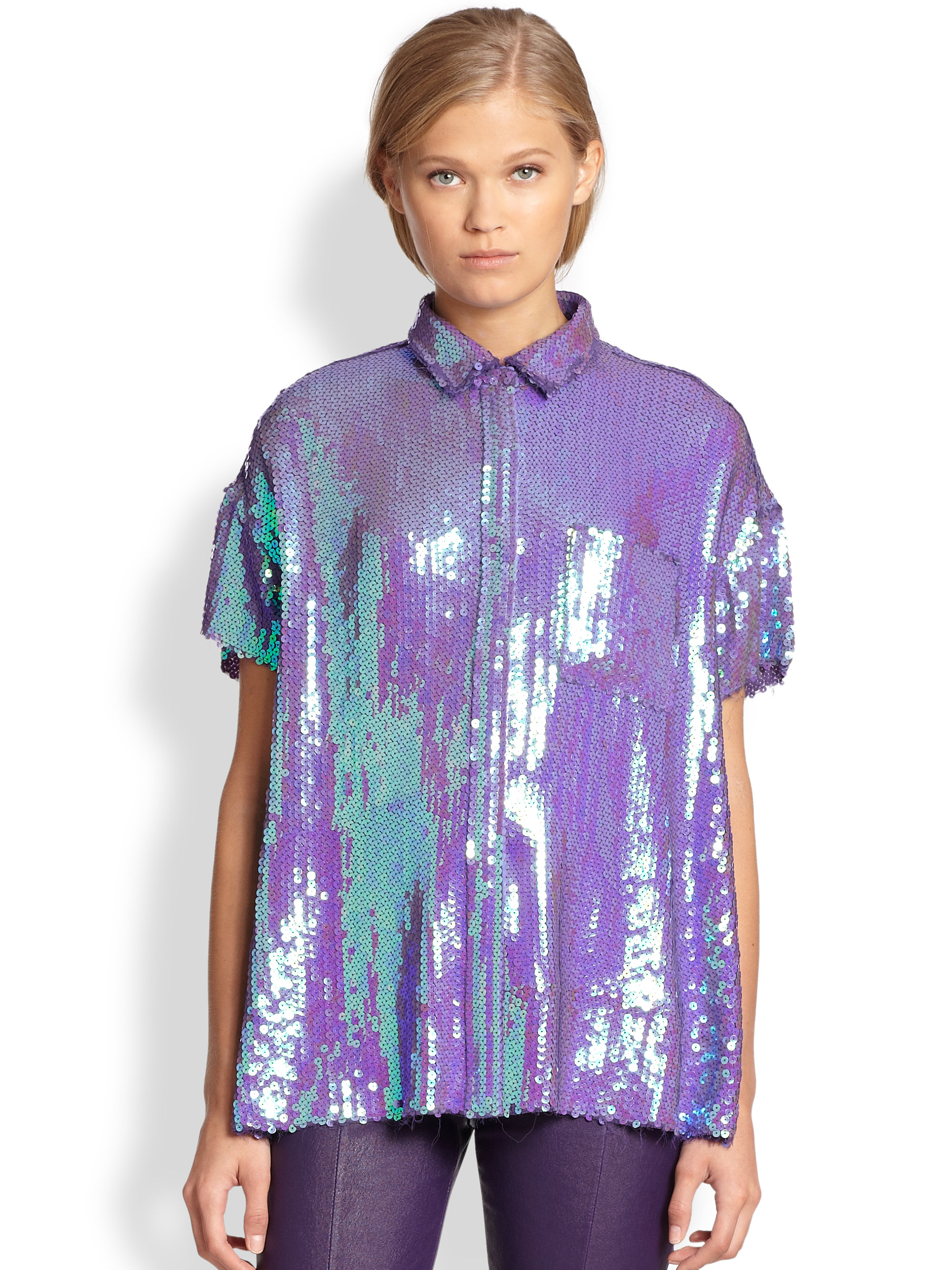 Lyst - Acne Studios Rogue Silk Iridescent Sequined Shirt in Purple