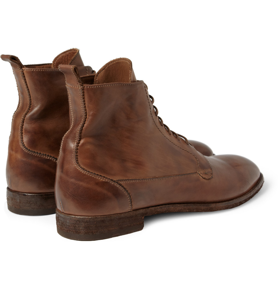 Lyst Alexander Mcqueen Washedleather Laceup Boots in Brown for Men