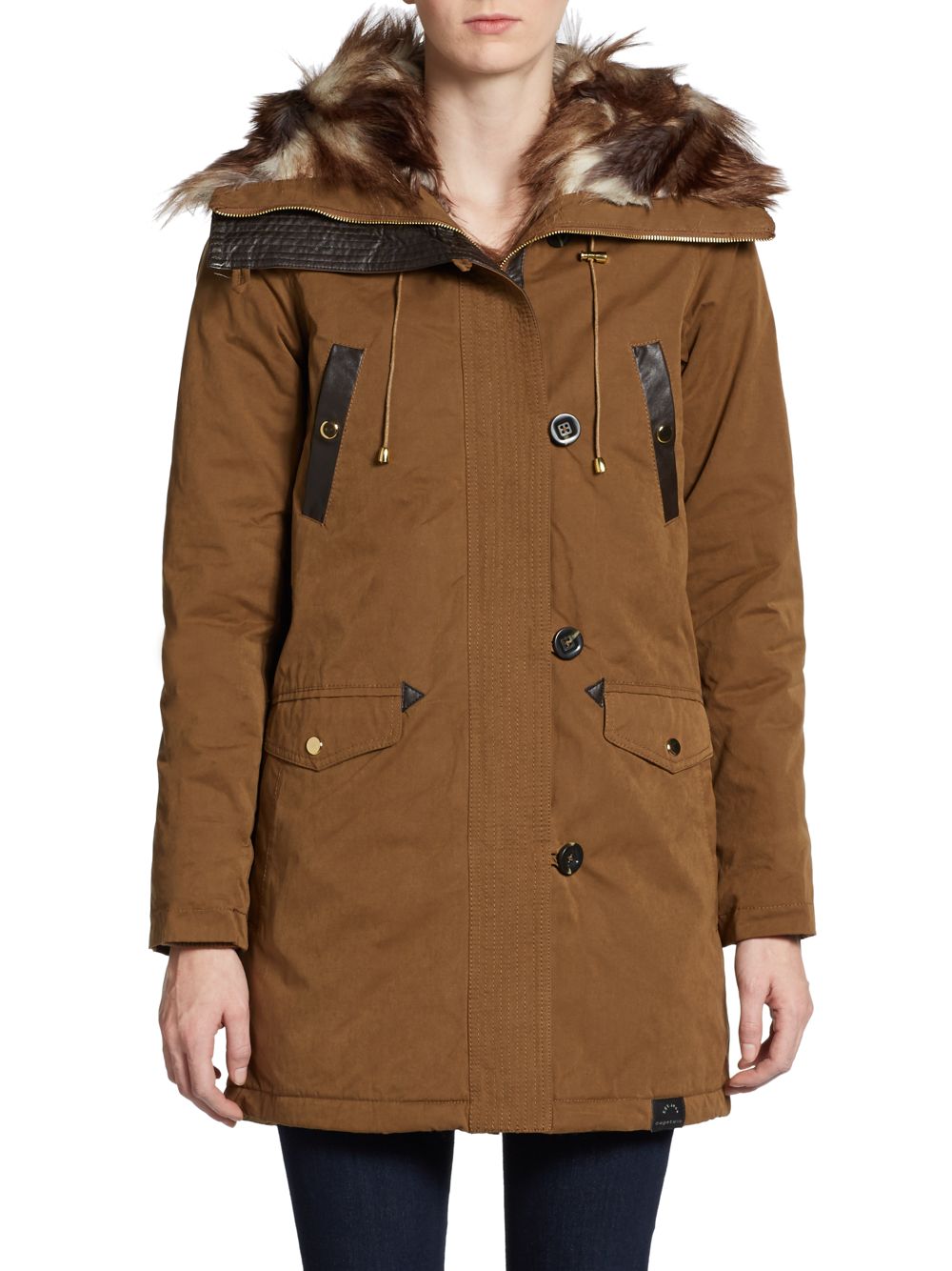 Lyst - Bagatelle Faux Furlined Hooded Parka in Brown