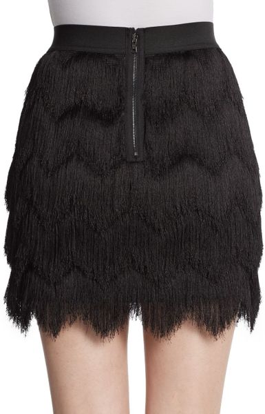 Bcbgmaxazria Tiered Fringe Skirt in Black | Lyst