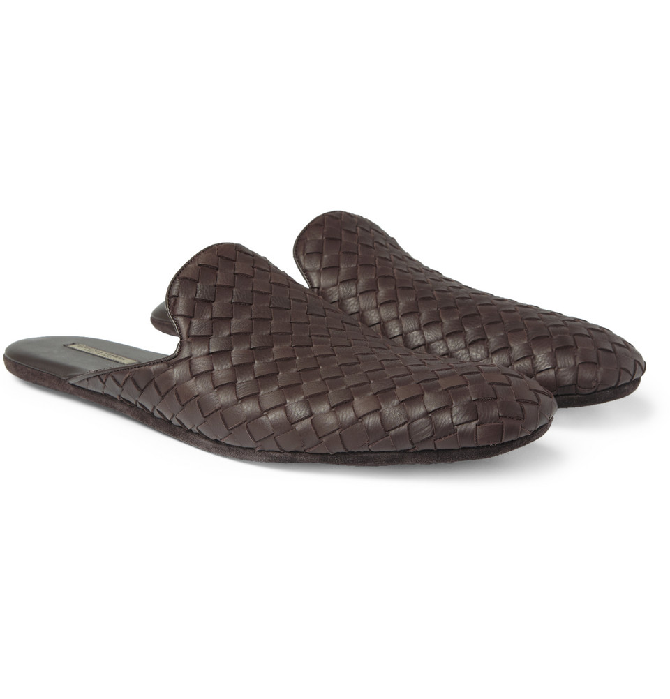 Bottega veneta Intrecciato Leather Slippers in Brown for Men | Lyst