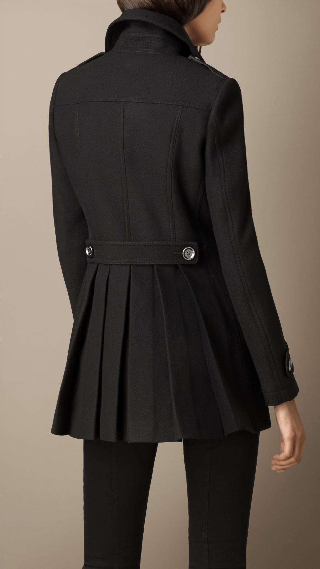 Lyst - Burberry Back Pleat Military Coat in Black